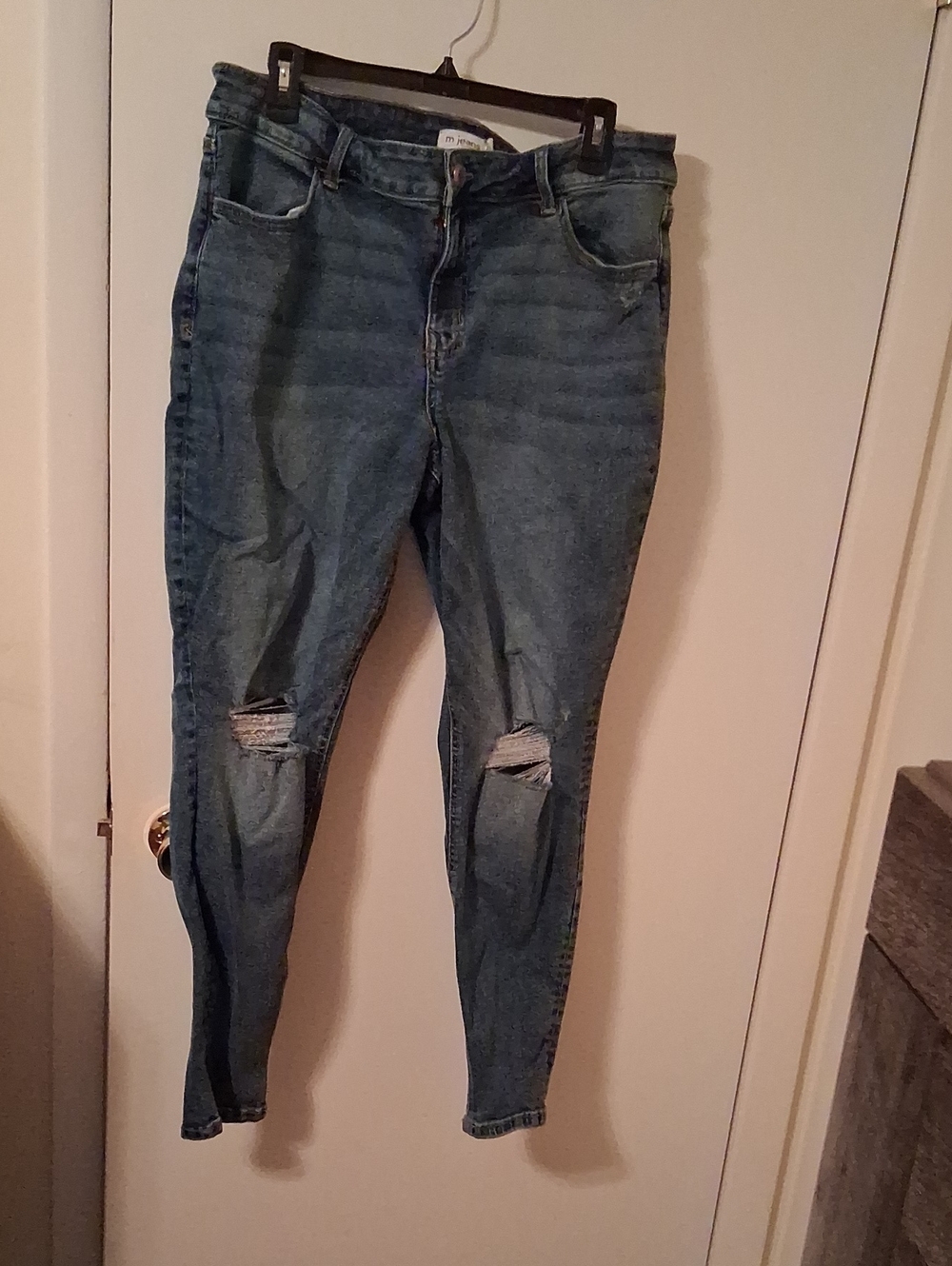 Women's Distressed Skinny Jeans - Blue Worn Once Xl Reg